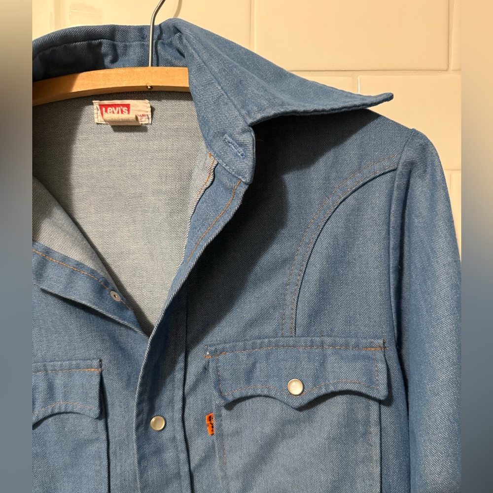 RARE Levi's Vintage Orange Tab Blue Button-Up Shirt - Picture 2 of 8